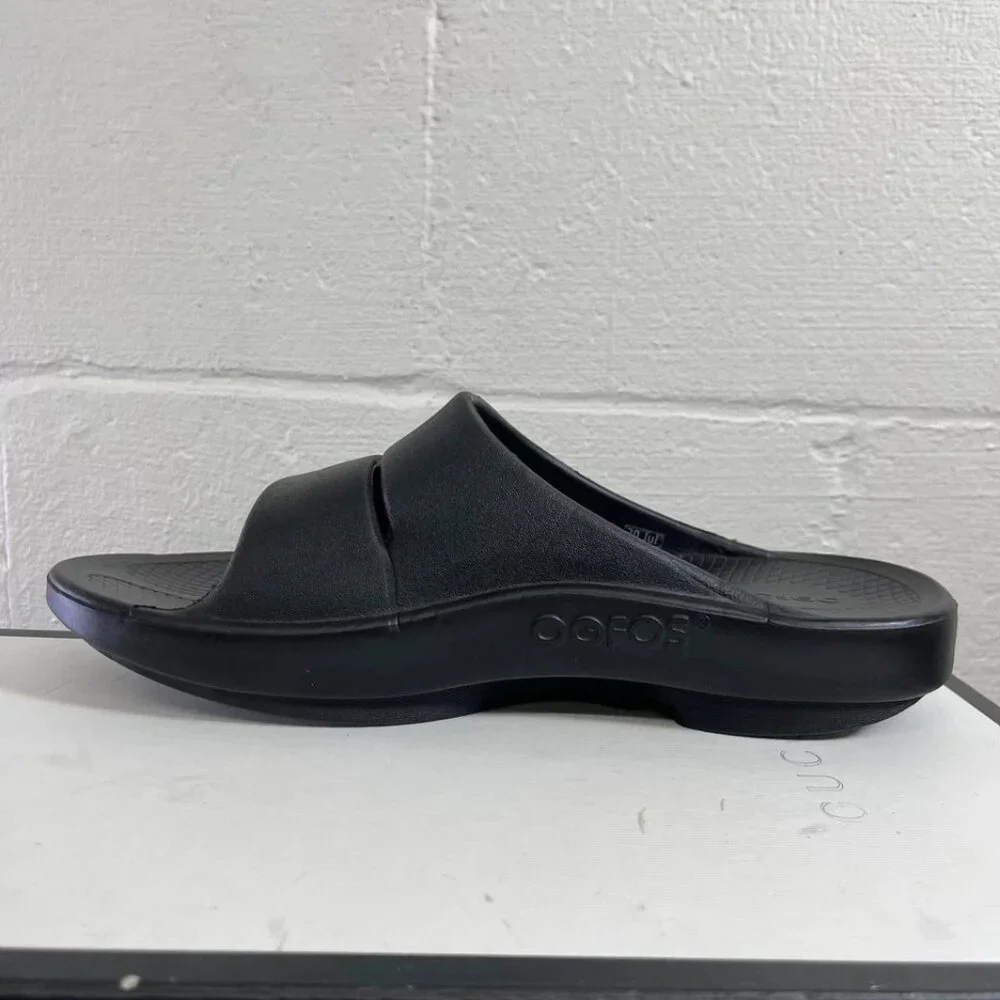 OOFOS OOahh Recovery Sandals Slide Black Open Toe Slip On Men's 9‎ Women's 11